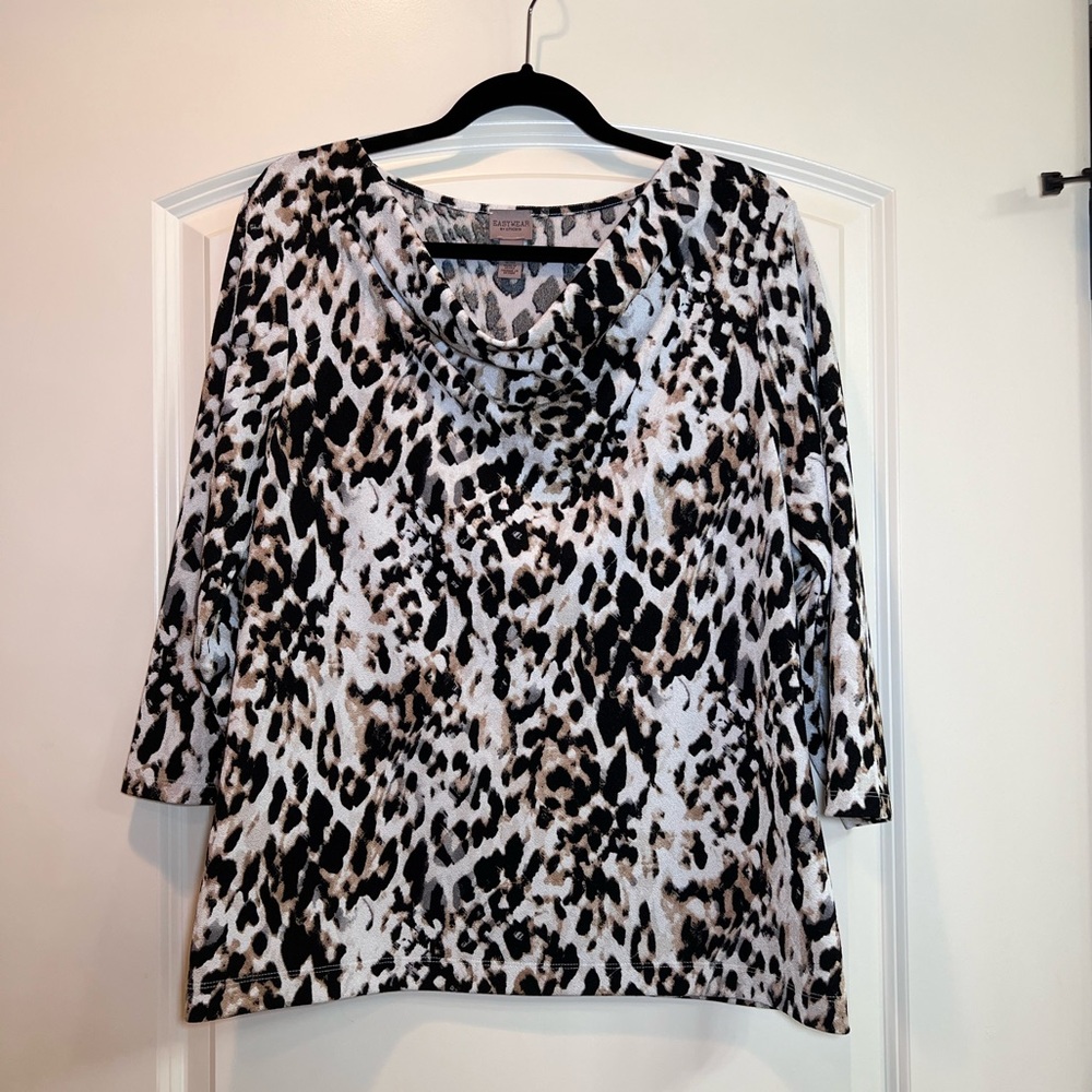 EASYWEAR by Chico’s - Women’s Size Large 12/14 - Leopard Print 3/4 Sleeves Top